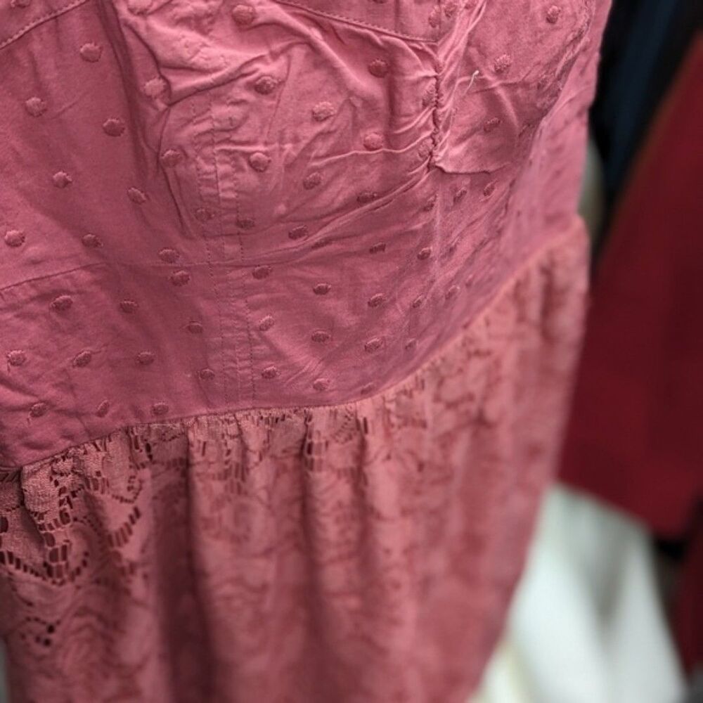 Pink Small Polka Dot Lace Mini Dress Coquette Balletcore Fairycore AE - Picture 4 of 8